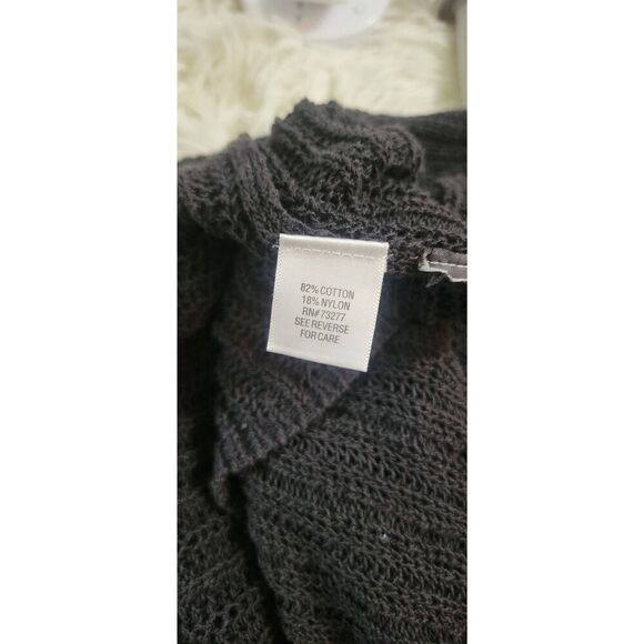 Dana Buchman Black Long Open Front Breathable Knit Cardigan Sweater Sz L - Picture 5 of 5